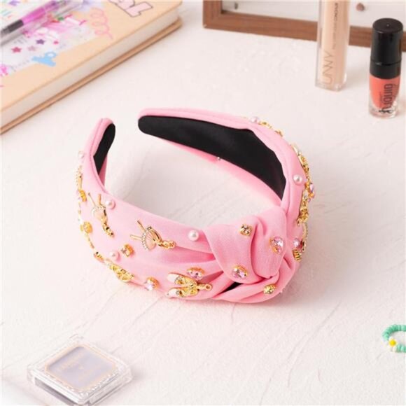 Jeweled Knotted Headband Pink Ballet - Picture 4 of 6
